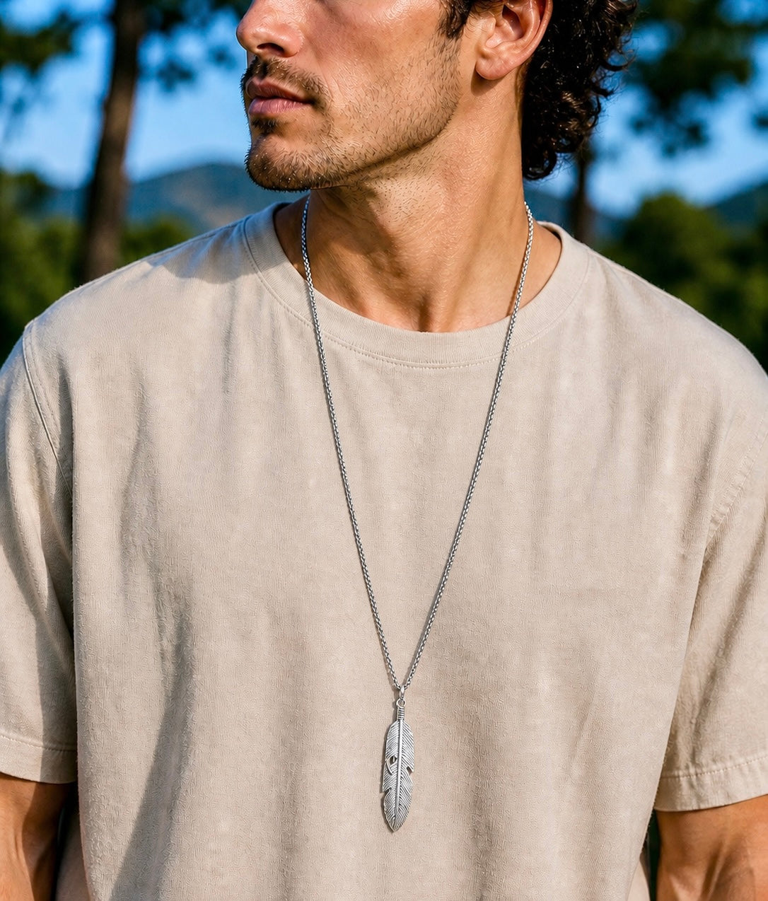 Single Silver Feather Necklace