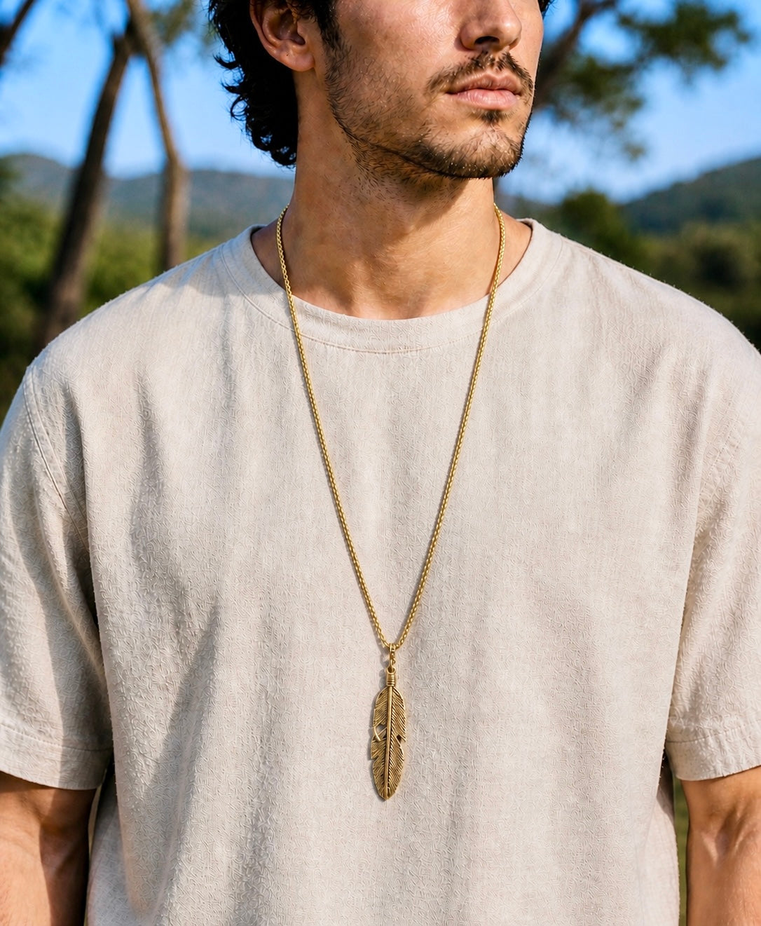 Single Gold Feather Necklace